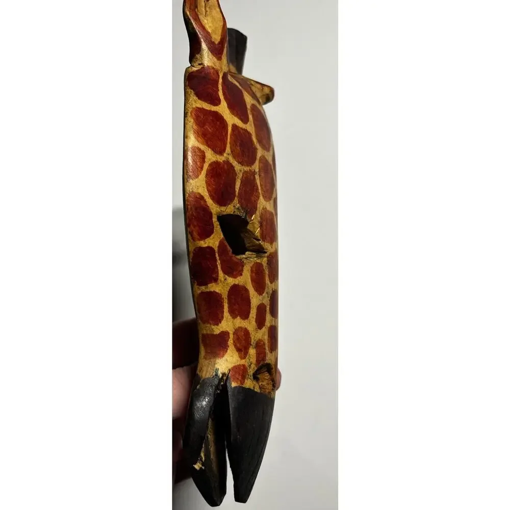 Hand Carved Wood Giraffe Animal Mask Wall Hanging Kenya Africa Folk Art 10” L